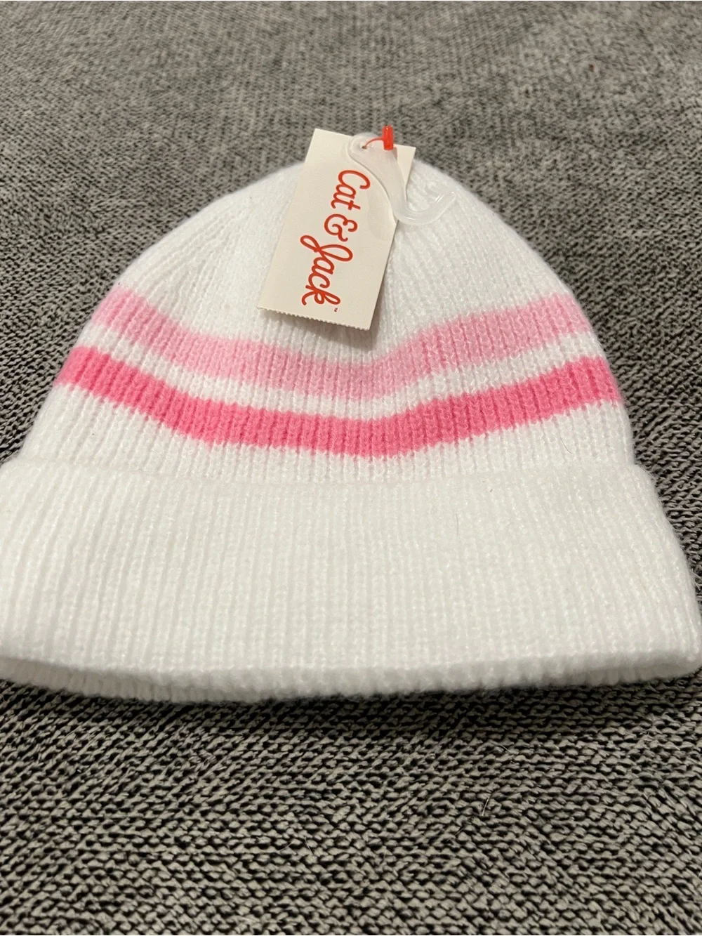 Cat & Jack White Beanie with Pink Stripes - Kids